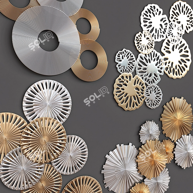 Geometric Metal Wall Decor Set 3D model image 2