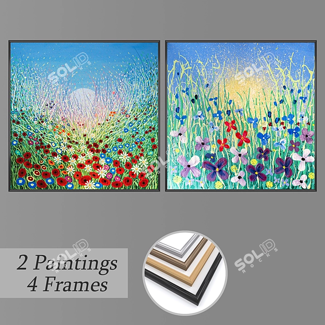 Modern Art Set: 2 Paintings & 4 Frame Options 3D model image 1