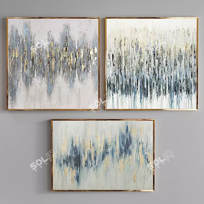 Blue and Gold Abstract Art Collection 3D model image 1