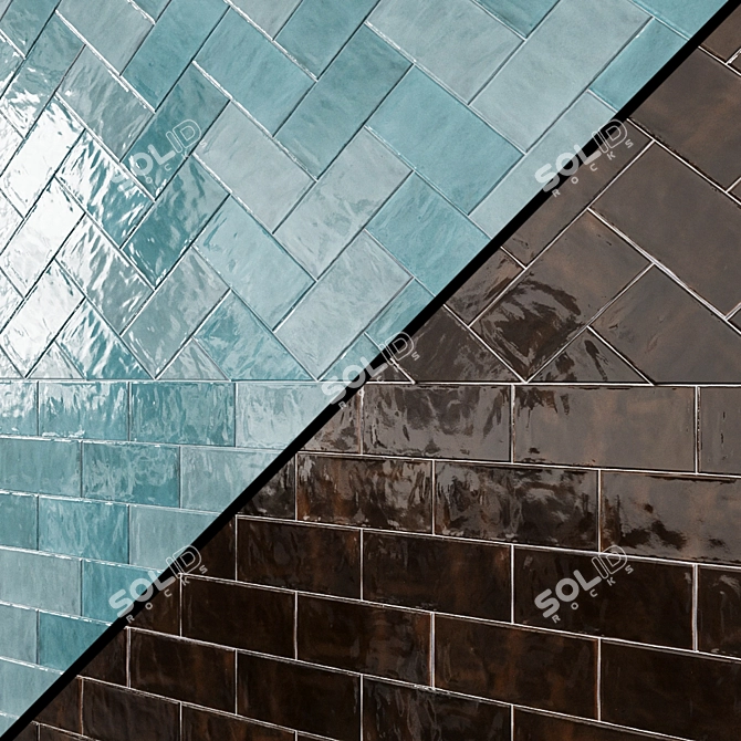 Zellige Nouveau Metro: Elegant Glossy Ceramics 3D model image 1