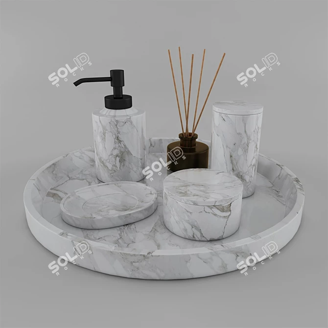 Elegant Marble Bathroom Set 3D model image 1