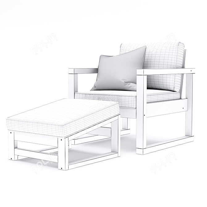 Hudson Deluxe Chair & Ottoman Set 3D model image 3