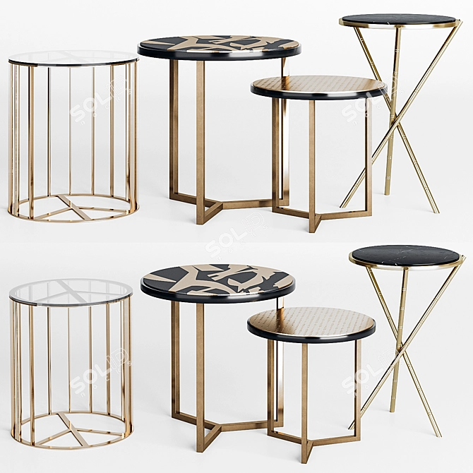 Bamboo Marble Side Table Set 3D model image 1