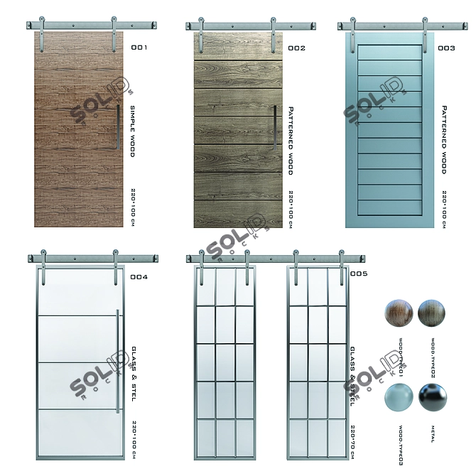  Versatile Sliding Doors: 5 Types, Multiple Materials 3D model image 1