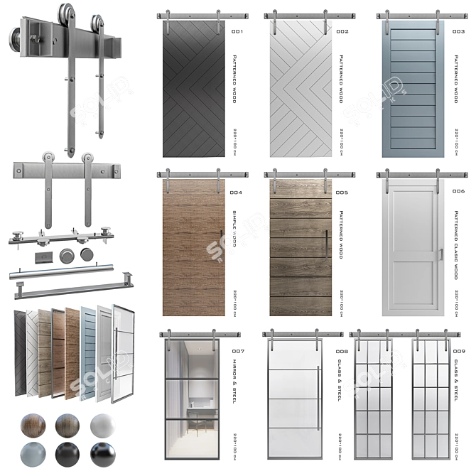  Versatile Sliding Doors: 5 Types, Multiple Materials 3D model image 7