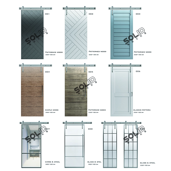  Versatile Sliding Doors: 5 Types, Multiple Materials 3D model image 8