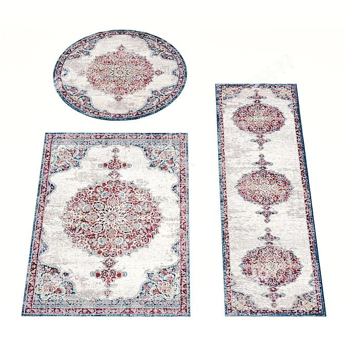 Versatile 3-Piece Carpet Set 3D model image 2