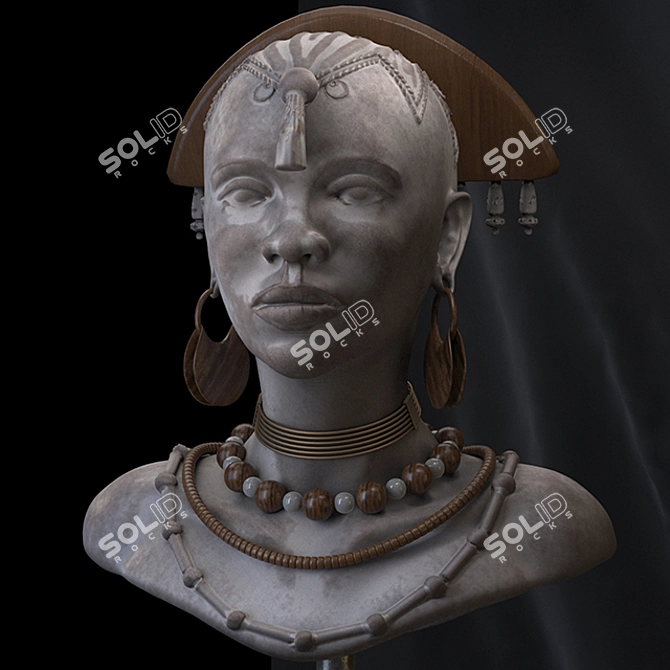 Authentic African Woman Sculpture 3D model image 1