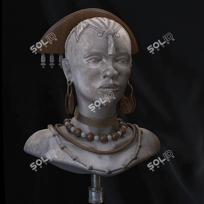 Authentic African Woman Sculpture 3D model image 2