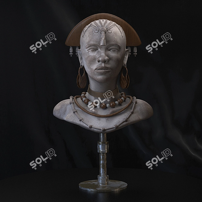 Authentic African Woman Sculpture 3D model image 3