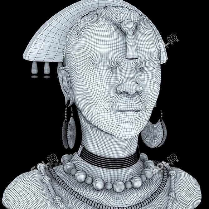 Authentic African Woman Sculpture 3D model image 4