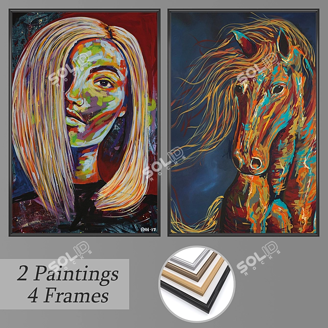 Elegant Frame Set with 2 Wall Paintings 3D model image 1