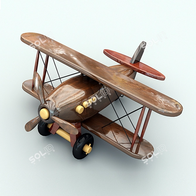 Mini Wooden Toy Airplane 3D model image 1