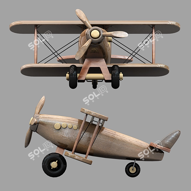 Mini Wooden Toy Airplane 3D model image 2
