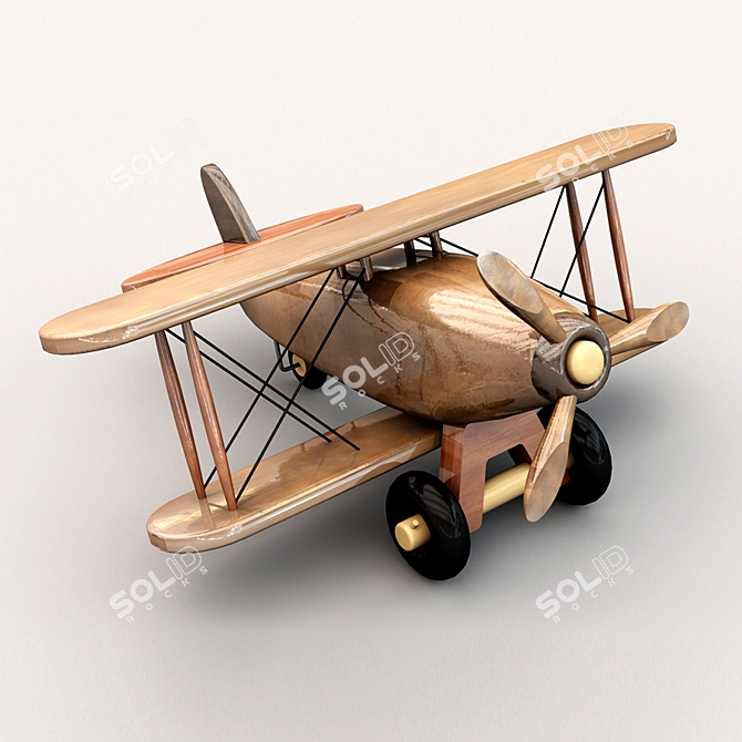 Mini Wooden Toy Airplane 3D model image 3
