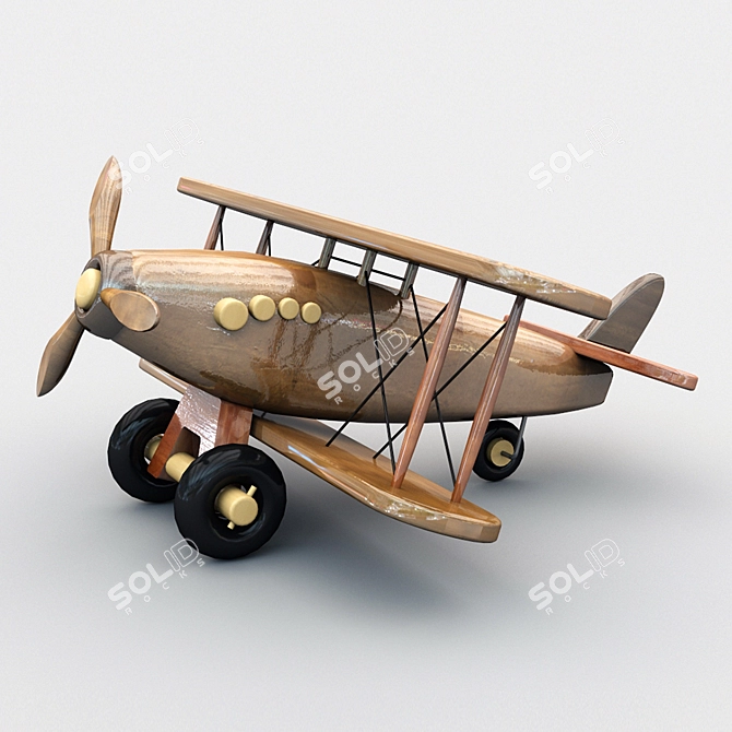 Mini Wooden Toy Airplane 3D model image 4