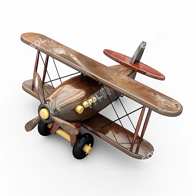 Mini Wooden Toy Airplane 3D model image 6