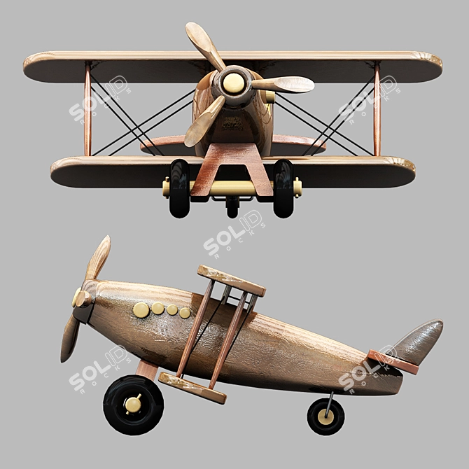 Mini Wooden Toy Airplane 3D model image 7