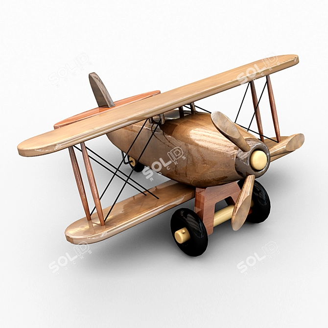 Mini Wooden Toy Airplane 3D model image 8