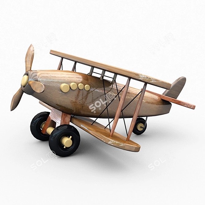 Mini Wooden Toy Airplane 3D model image 9