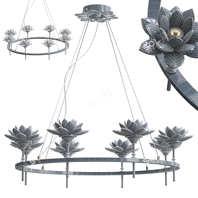 Crystal Lotus Flower Chandelier 3D model image 3