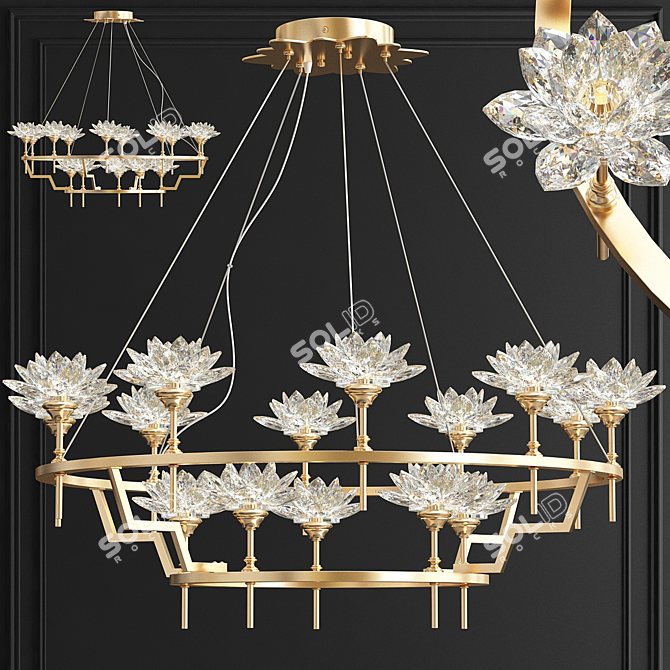 Lotus Flower Crystal Chandelier 3D model image 1