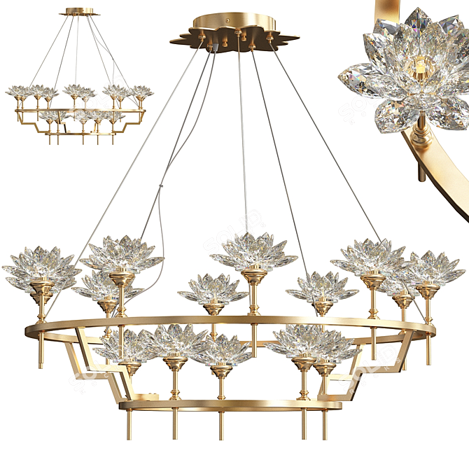 Lotus Flower Crystal Chandelier 3D model image 2