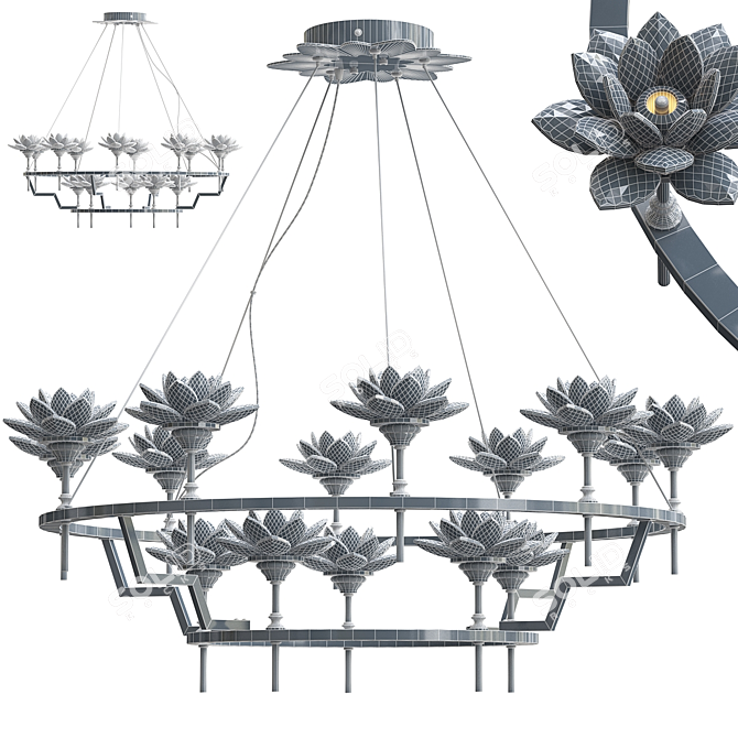 Lotus Flower Crystal Chandelier 3D model image 3