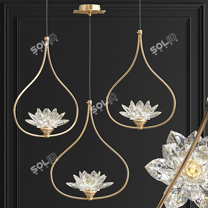 Lotus Flower Crystal Pendant Lamp 3D model image 1