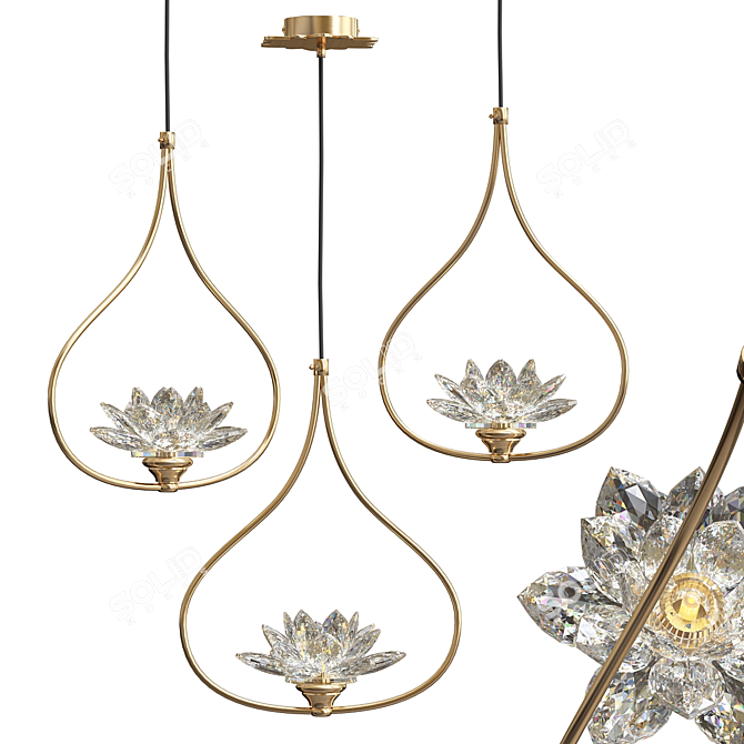 Lotus Flower Crystal Pendant Lamp 3D model image 2