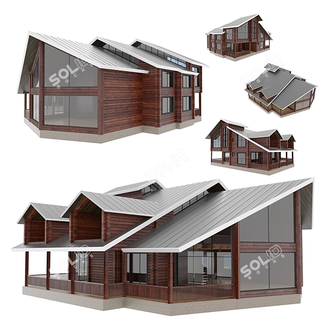 Rustic Log Cabin: 360sqm Retreat 3D model image 1