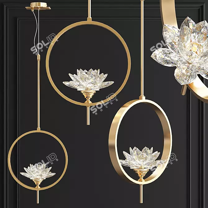Elegant Crystal Lotus Pendant Lamp 3D model image 1