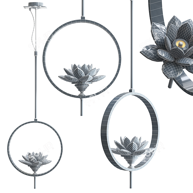 Elegant Crystal Lotus Pendant Lamp 3D model image 3