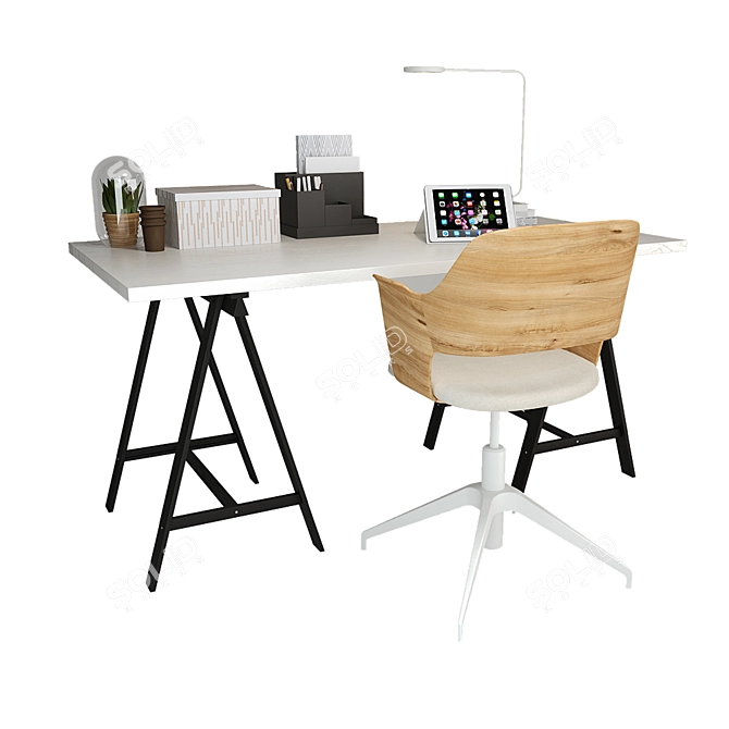 Elegant Workspace Set: Desk, Lamp & Conference Chair 3D model image 2