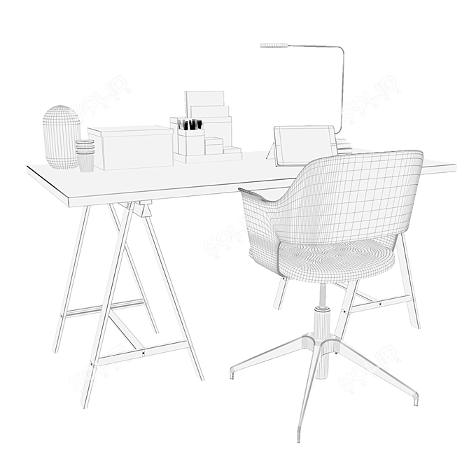 Elegant Workspace Set: Desk, Lamp & Conference Chair 3D model image 4
