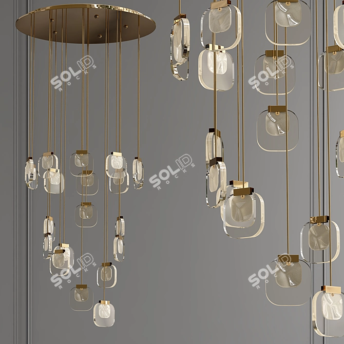 Golden Murano Glass Pendant Lamp 3D model image 1