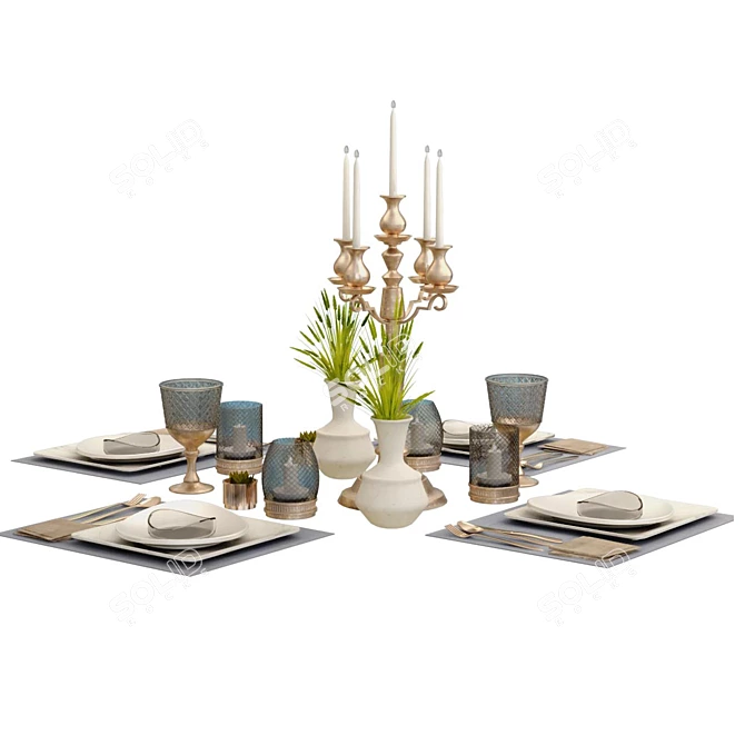 Modern 3-Piece Table Set 3D model image 1