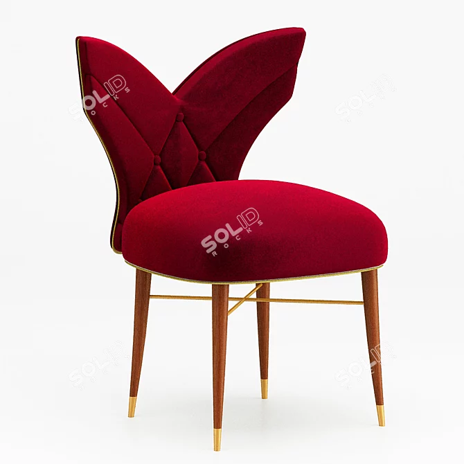 Elegant Luna Red Velvet Chair 3D model image 2