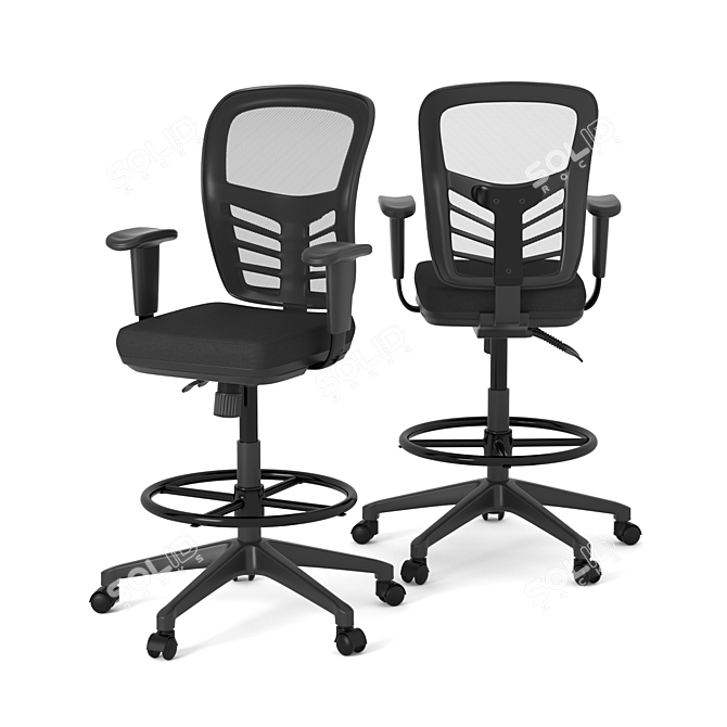 Black Articulate Drafting Stool 3D model image 2