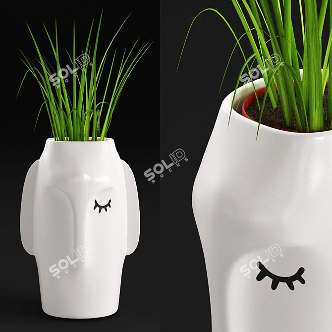 Modern Face Ceramic Vase 3D model image 1