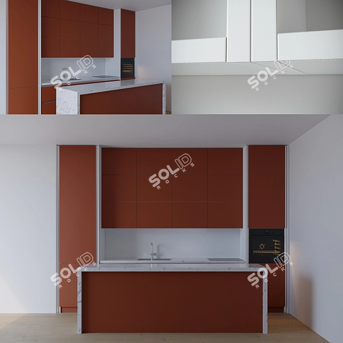 Italian Profile Kitchen with Gola Handle 3D model image 1