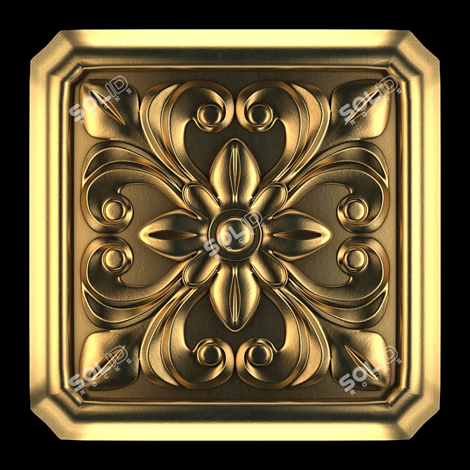 Elegant Gold Gypsum Wall Panel 3D model image 2
