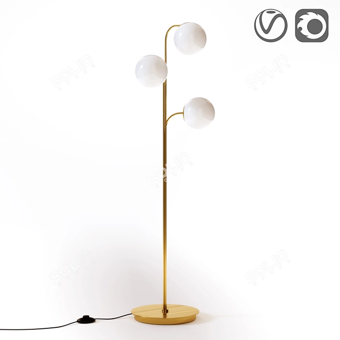 Elegant Brass & Opal Glass Floor Lamp 3D model image 1