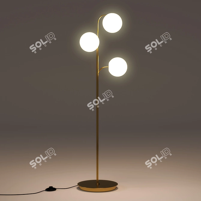 Elegant Brass & Opal Glass Floor Lamp 3D model image 3