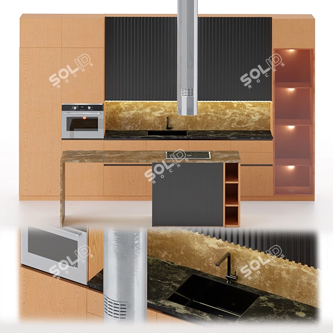 Modern Wood & Steel Kitchen Set 3D model image 1