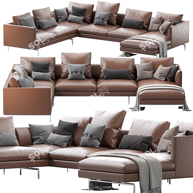 Flamingo Zanotta Leather Sofa: Elegant and Spacious 3D model image 1