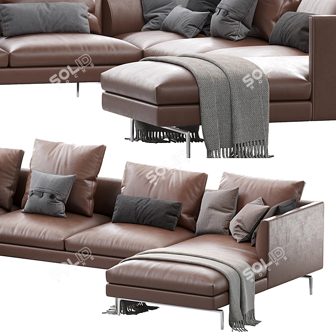 Flamingo Zanotta Leather Sofa: Elegant and Spacious 3D model image 2