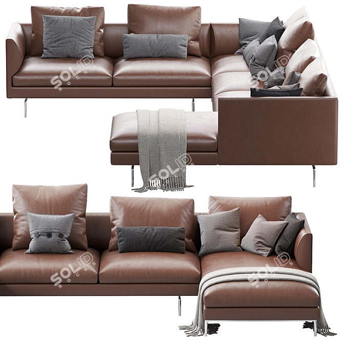 Flamingo Zanotta Leather Sofa: Elegant and Spacious 3D model image 3