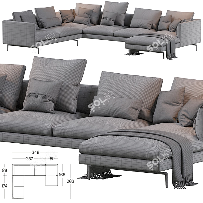 Flamingo Zanotta Leather Sofa: Elegant and Spacious 3D model image 4