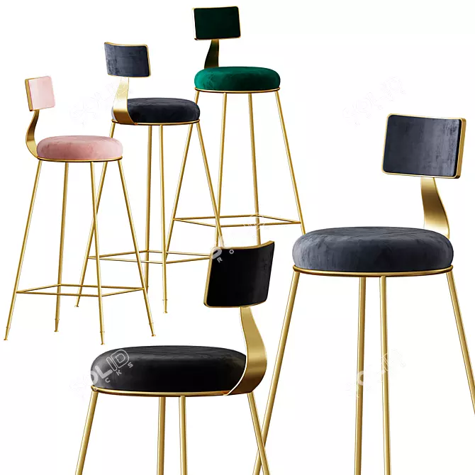 Nordic Iron Bar Stool: Sleek and Stylish 3D model image 1